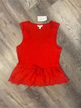Time and Tru Women's Peplum Ribbed Tank Top with Eyelet Trim M 8-10